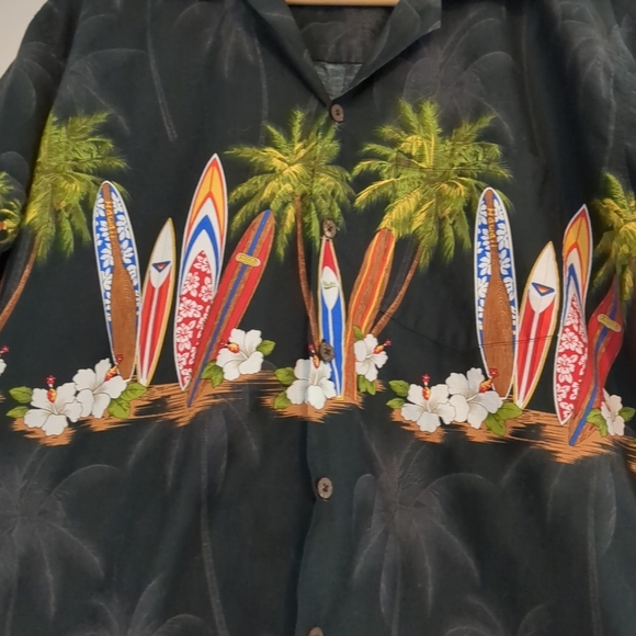 Favant Shirt Mens Large Hawaiian Surfer Black Beach Vacation Surf Boards Cotton - Picture 2 of 7
